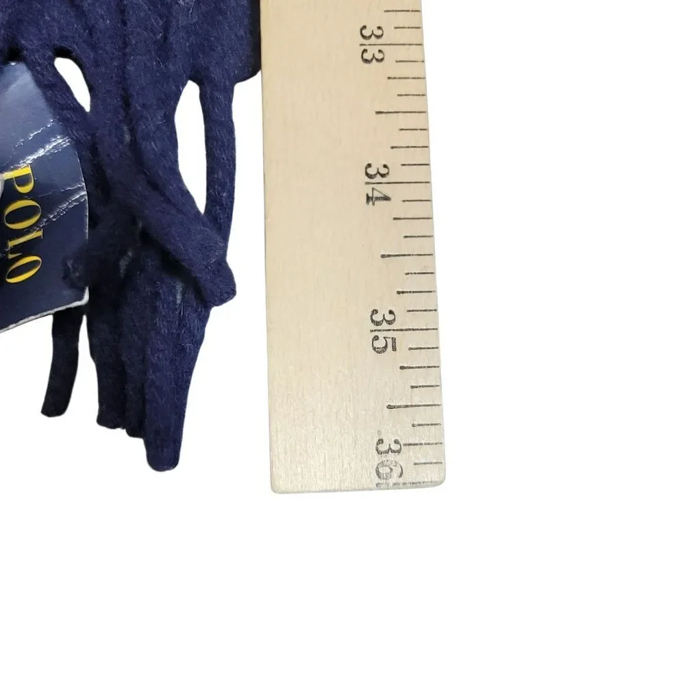 Polo Ralph Lauren Wool Scarf Navy Fringe Made in Italy 70” Embroidered Logo NWT